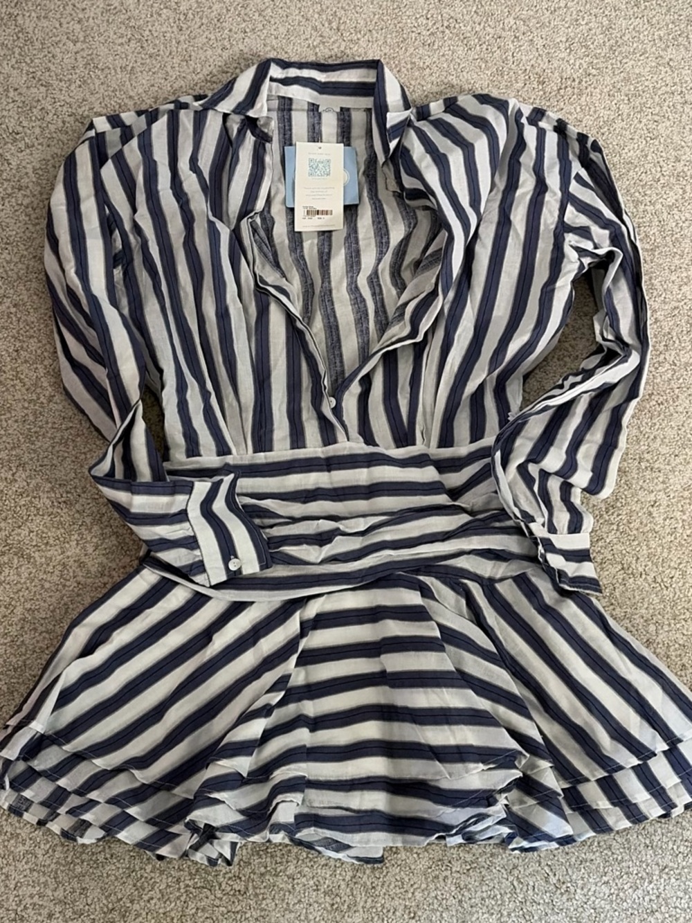 Striped Navy and White Long Sleeve Dress